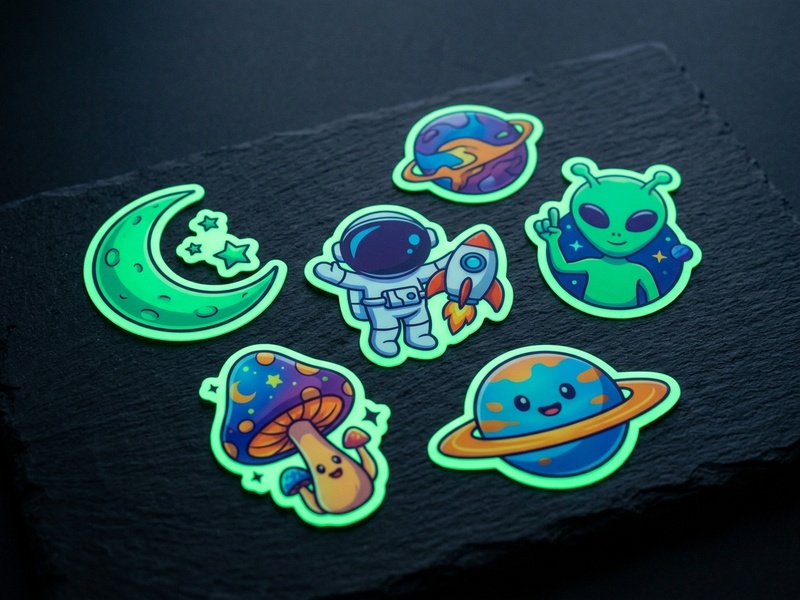 Illustrative example of full-color printed glow stickers
