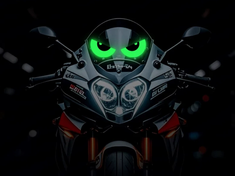 Custom glow-in-the-dark vinyl decals applied to a motorcycle windscreen